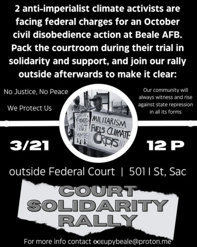 Flyer for the after trial rally