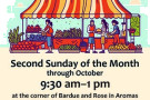 Flier with a picture of people at a market. The event details and description are listed below the image.