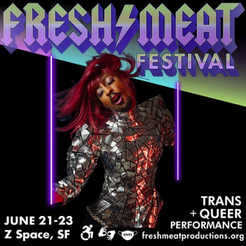 2024 Fresh Meat Festival Flyer in green and purple with Iman in a silver outfit dancing 