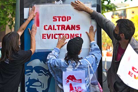 Unhoused and Supporters Demand "Support not Sweeps" at Caltrans HQ